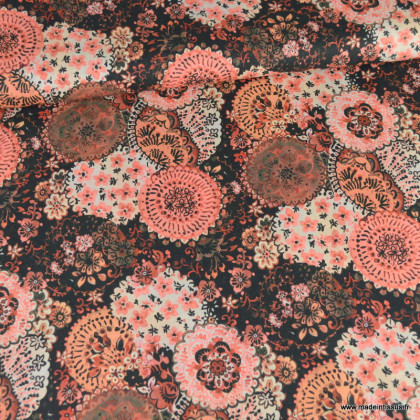 Tissu popeline oeko tex motif fleurs et rosaces - Poppy