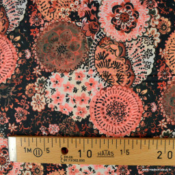 Tissu popeline oeko tex motif fleurs et rosaces - Poppy