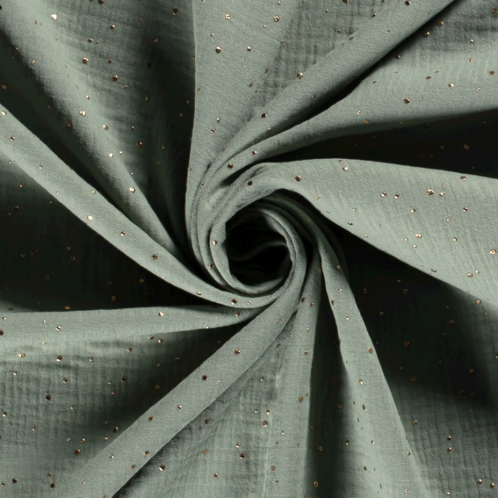Tissu Double gaze à pois or coloris menthe foncé - oeko tex