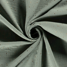 Tissu Double gaze à pois or coloris menthe foncé - oeko tex