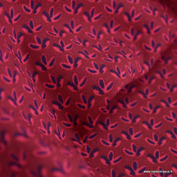 Tissu coton popeline motifs fleurs de Lys fond Grenat