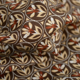 Tissu popeline motifs couronnes de fleurs fond chocolat - Oeko tex