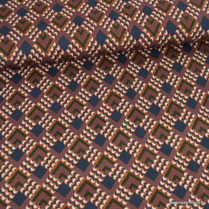 Tissu Jersey de Viscose motif abstrait pétrole et chocolat - oeko tex