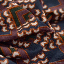 Tissu Jersey de Viscose motif abstrait pétrole et chocolat - oeko tex