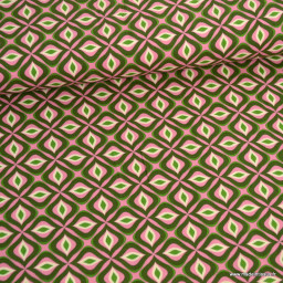 Tissu twill Viscose motif graphique losange vert et rose