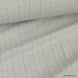 Tissu coton gratté type Flanelle à grands carreaux fond gris