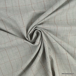 Tissu coton gratté type Flanelle à grands carreaux fond gris