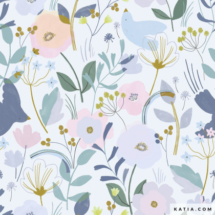 Tissu popeline motif fleurs aquarelle - Katia Fabrics - oeko tex