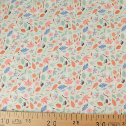Tissu popeline motif feuilles et fleurs "leaves stamp" - Katia Fabrics - oeko tex