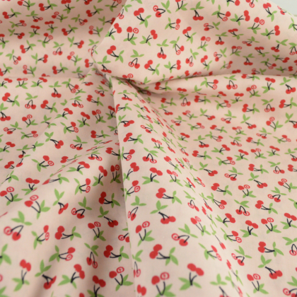 Tissu popeline motif cerises fond roses - Katia Fabrics - oeko tex