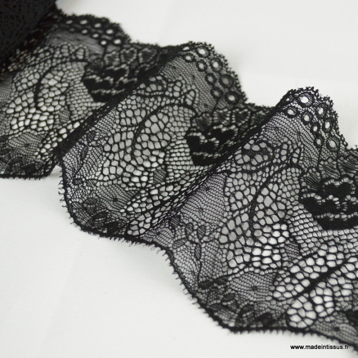 Tissu Galon dentelle elastique noir 9cm.