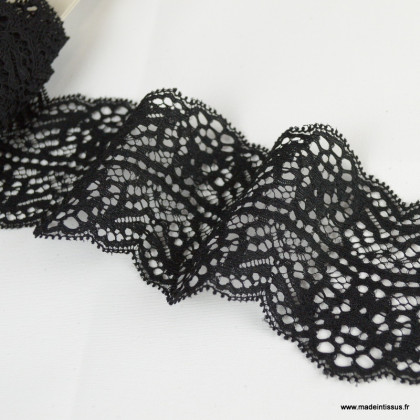 Tissu Galon dentelle elastique noir 7,8cm.