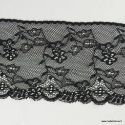 Tissu bande Galon dentelle lycra noir 10,8 cm.