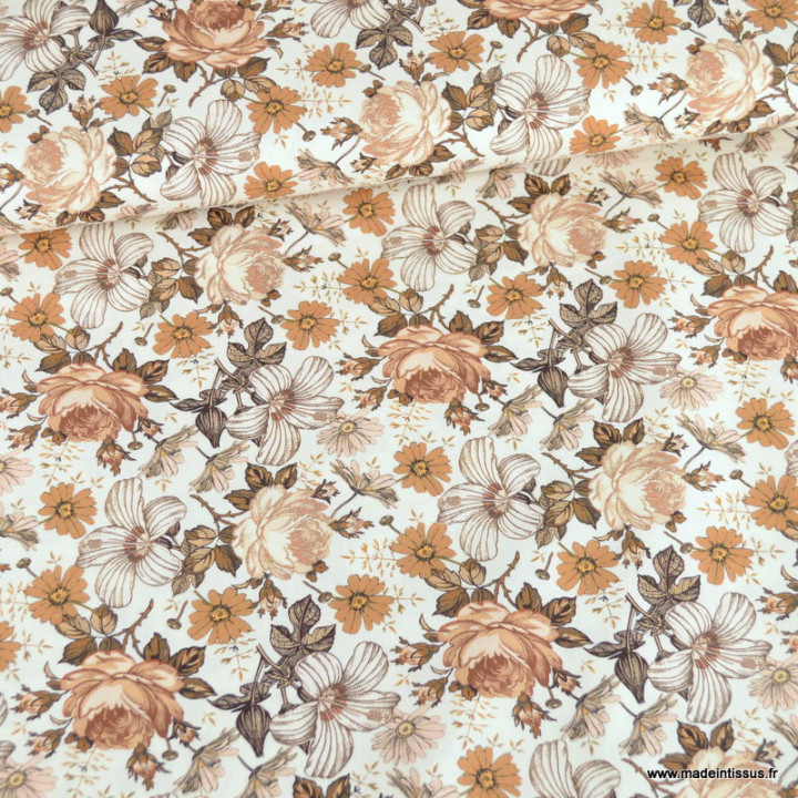 Tissu popeline Jardin Anglais Cacao