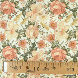 Tissu popeline Jardin Anglais Marsala et Kaki