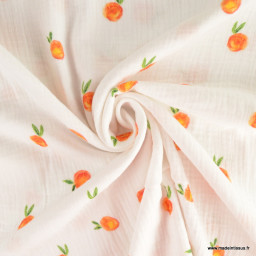 Double gaze motif oranges fond blanc - oeko tex