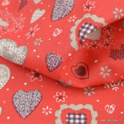 1 coupon de 61 cm de  Tissu coton motifs joli coeur fond rouge - Oeko tex
