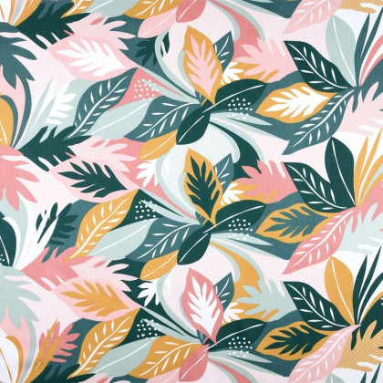 Tissu coton Enduit Shaina motif feuilles exotiques