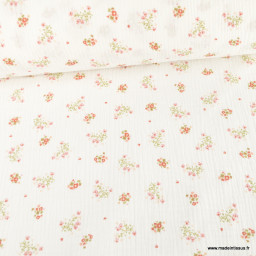 Tissu Double gaze Zoli motif fleurs lantana fond blanc - oeko tex