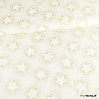 Tissu de Noël motif foret de étoiles or fond blanc cassé - Oeko tex