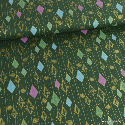Tissu de Noël motif guirlande fond vert - Oeko tex