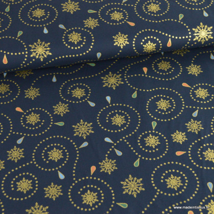 Tissu de Noël motif guirlande et étoiles fond bleu marine - Oeko tex
