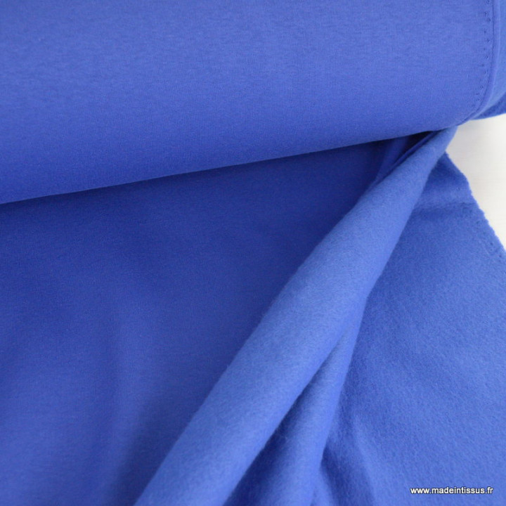 Tissu molleton sweat uni bleu Cobalt