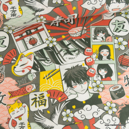 Tissu coton Japan motifs manga japonais - Oeko tex