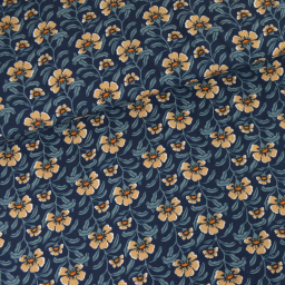 Tissu popeline de Viscose fleurie Léonie brique fond bleu marine