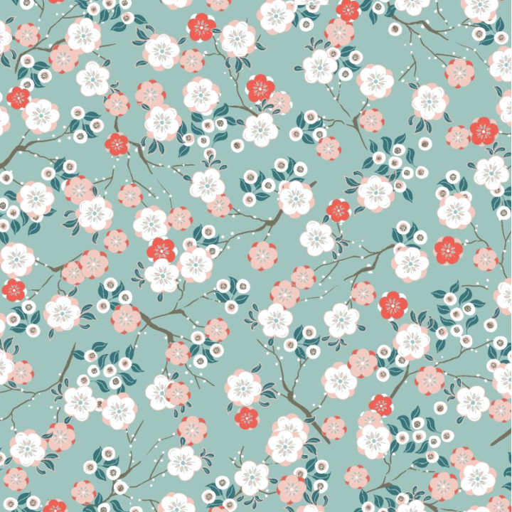 Tissu Hokkaido en coton imprimé fleurs fond ciel