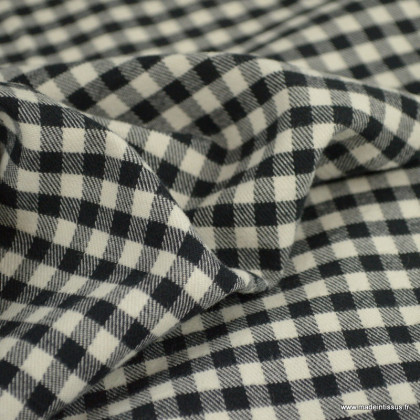 Tissu twill vichy à petits carreaux noir et blanc