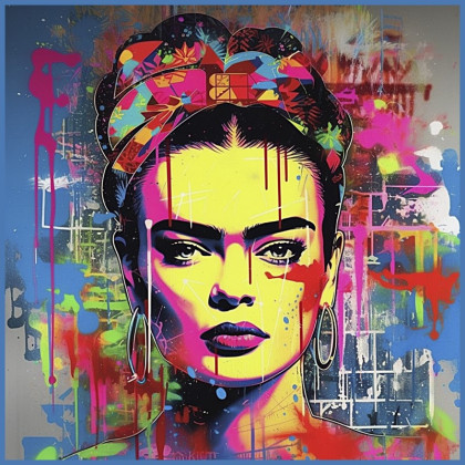 Carré / panneau en simili motif Frida Kahlo colorée