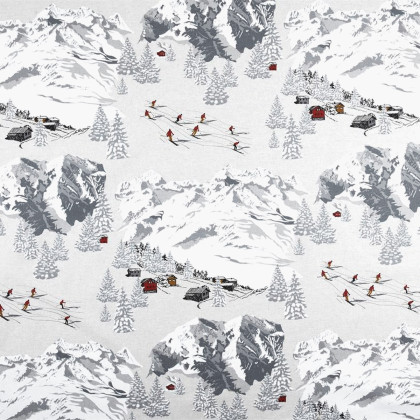 Tissu toile Meribel motif station de ski en montagne gris