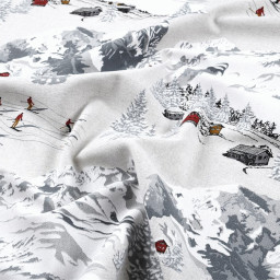 Tissu toile Meribel motif station de ski en montagne gris