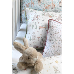 Tissu coton Roury motif animaux de la foret taupe fond blanc - OEKO TEX