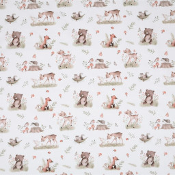 Tissu coton Roury motif animaux de la foret taupe fond blanc - Oeko tex