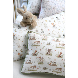 Tissu coton Roury motif animaux de la foret taupe fond blanc - OEKO TEX