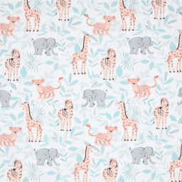 Tissu coton Dumbo motif éléphants, zèbres et girafes - Oeko tex