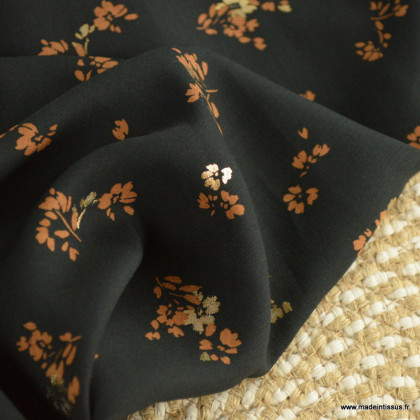 Tissu Viscose fleurie lurex fond noir