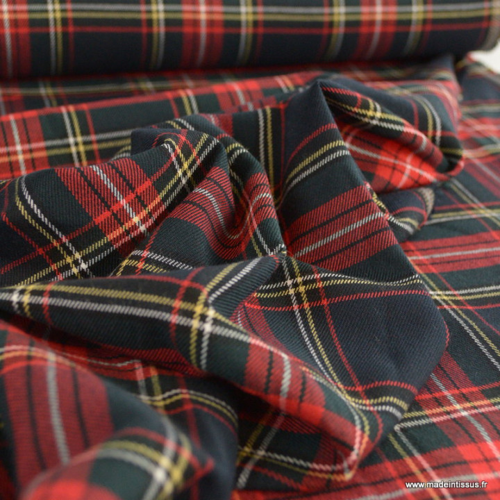 Tissu Tartan écossais bleu marine et rouge