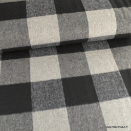 Tissu caban lainage brossé à carreaux gris et noir