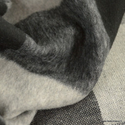 Tissu caban lainage brossé à carreaux gris et noir