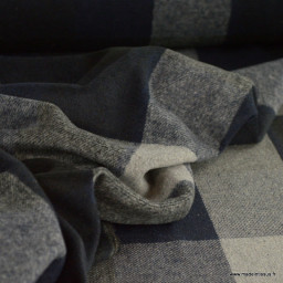Tissu caban brossé grands carreaux gris, bleu et noir - oeko tex