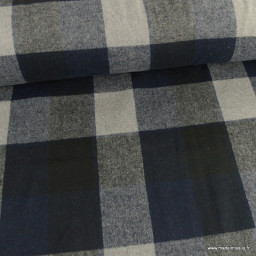 Tissu caban brossé grands carreaux gris, bleu et noir - oeko tex