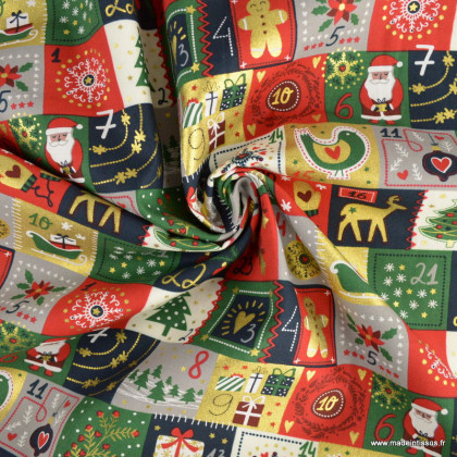 Tissu popeline de Noël motif Calendrier de l'avent - Oeko tex