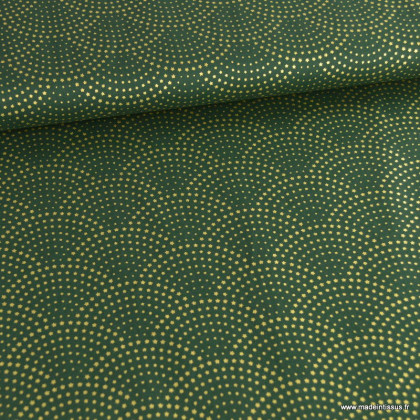 Tissu de Noël motif écailles wifi or fond vert - Oeko tex
