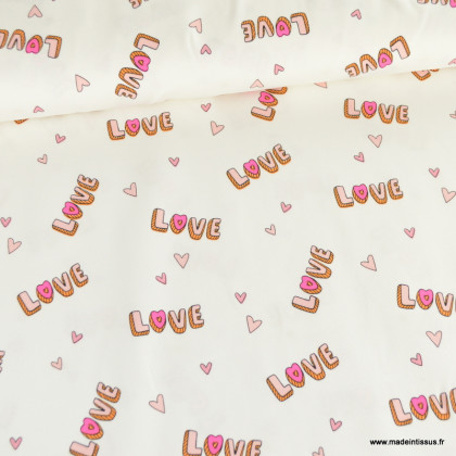 Tissu jersey Neon Poppy motif Love fond blanc - oeko tex
