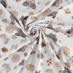 Tissu jersey Poppy motif papillons et feuilles fond blanc - oeko tex