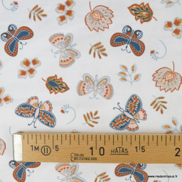 Tissu jersey Poppy motif papillons et feuilles fond blanc - oeko tex