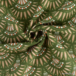 Tissu demi natté coton type bachette Bohemian fond kaki - oeko tex